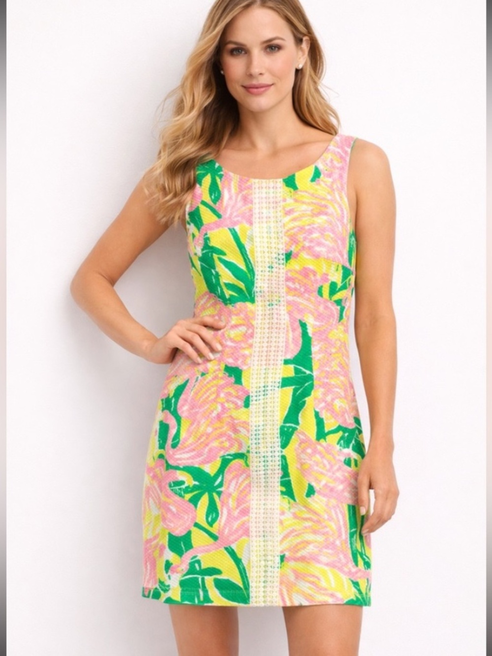 Lilly Pulitzer for‎ Target Pink Yellow Green Floral Textured Mini Spring Dress 6